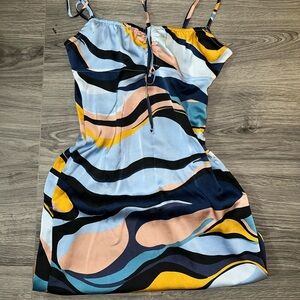 Pacsun blue/yellow/peach midi dress